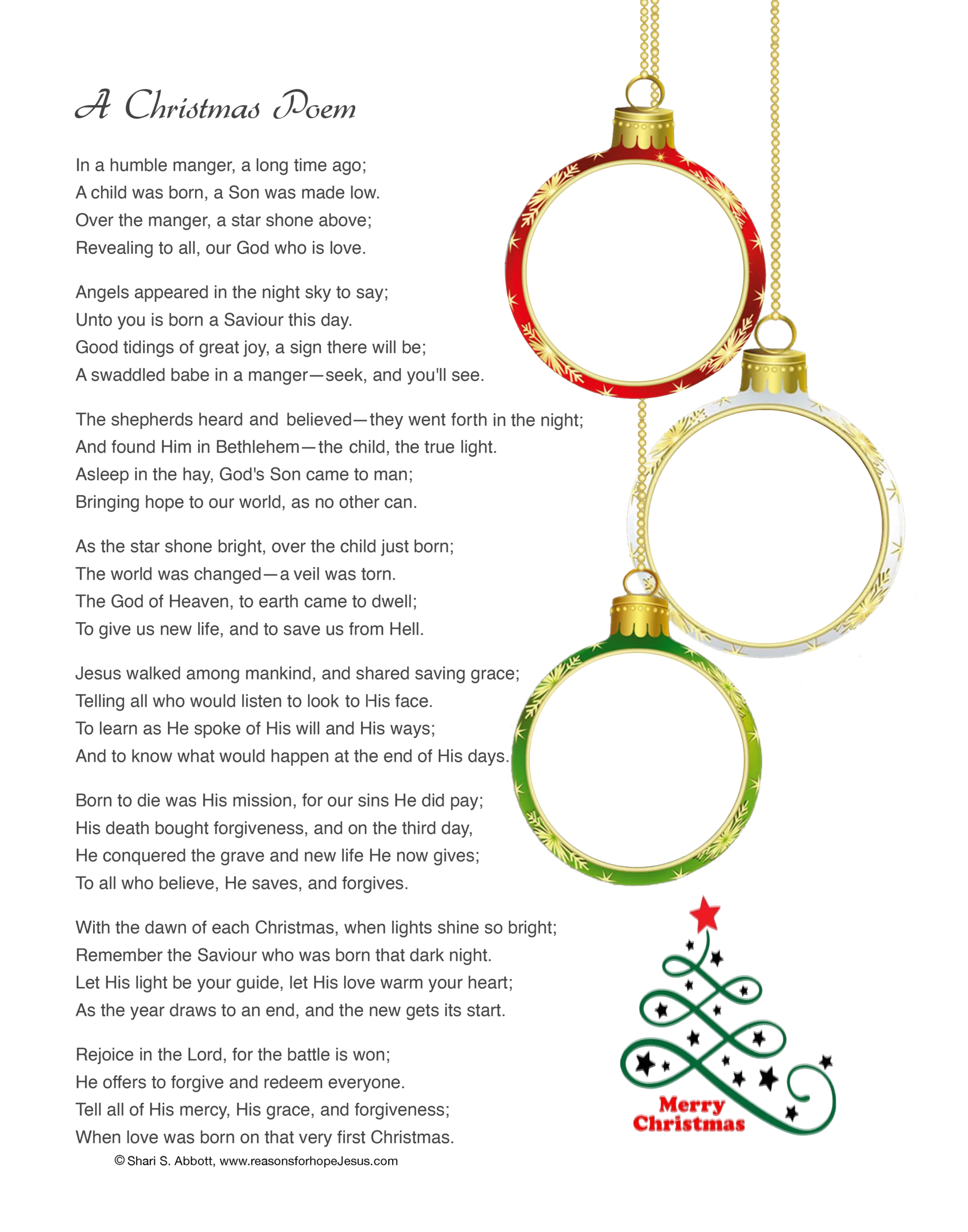 a christmas poem to download and print » reasons for hope* jesus
